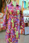 Vestido algod�n estampado abotonado manga larga mayorista