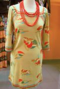 Vestido algod�n estampado manga larga ancha